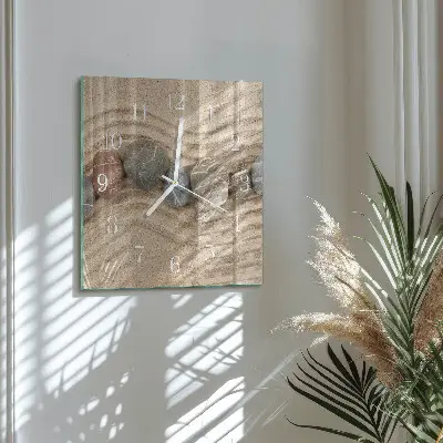 Moderne wandklok glas vierkant Stenen en zand