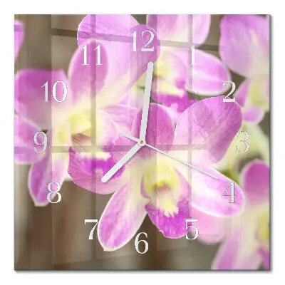Vierkante glazen wandklok Bloemen