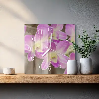 Vierkante glazen wandklok Bloemen