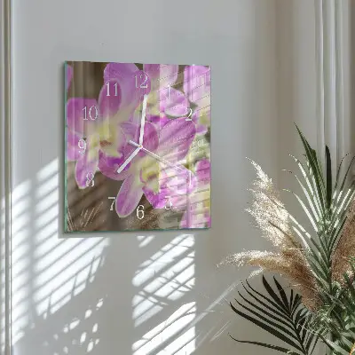 Vierkante glazen wandklok Bloemen