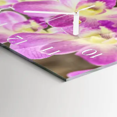 Vierkante glazen wandklok Bloemen