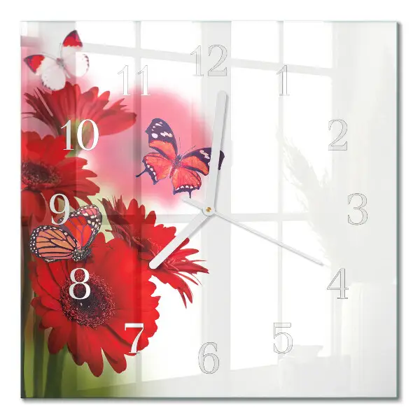 Vierkante glazen klok Gerbera