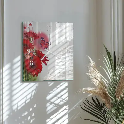 Vierkante glazen klok Gerbera