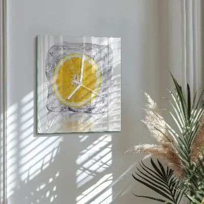 Vierkante glazen wandklok Sinaasappelijs