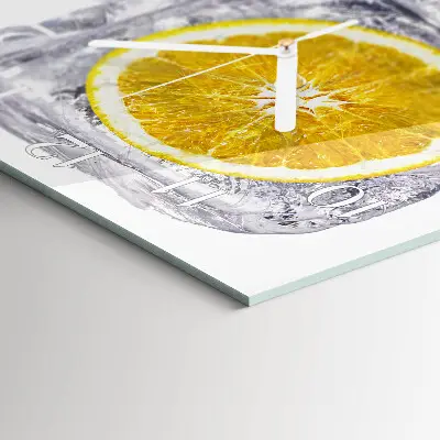 Vierkante glazen wandklok Sinaasappelijs