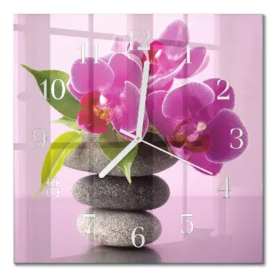 Vierkante glas klok Orchidee