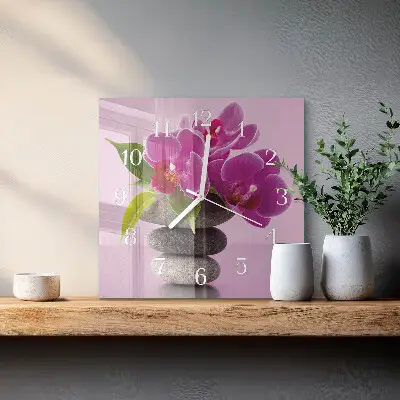 Vierkante glas klok Orchidee