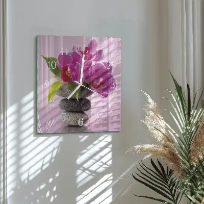 Vierkante glas klok Orchidee