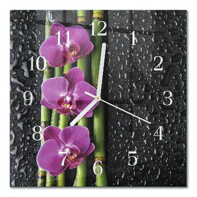 Vierkante glazen wandklok Orchidee