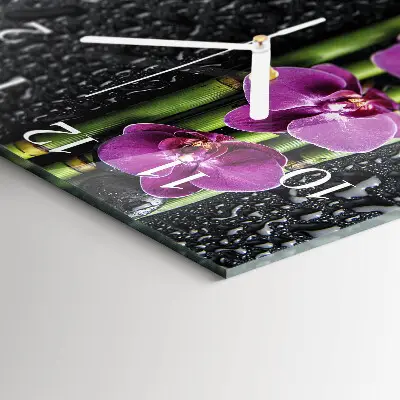 Vierkante glazen wandklok Orchidee
