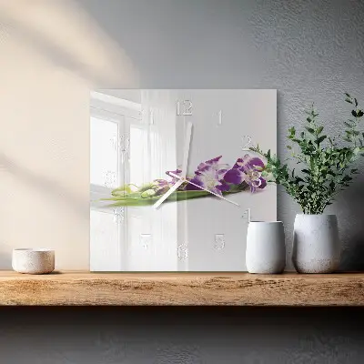 Moderne wandklok glas vierkant Bloemen