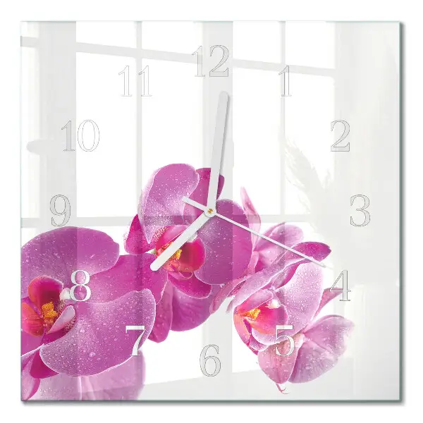 Vierkante glas klok Orchidee