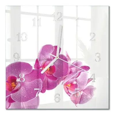 Vierkante glas klok Orchidee