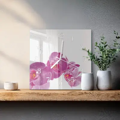 Vierkante glas klok Orchidee