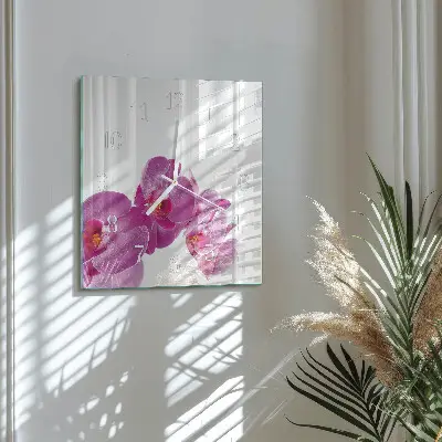 Vierkante glas klok Orchidee