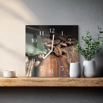 Vierkante glazen wandklok Koffiebonen