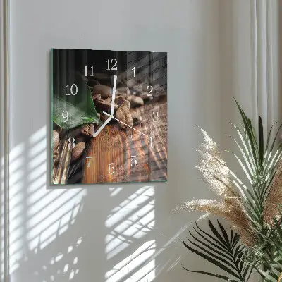 Vierkante glazen wandklok Koffiebonen