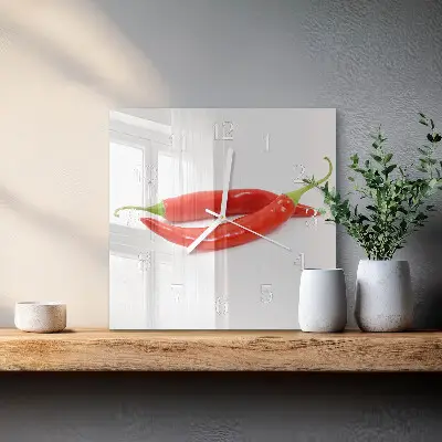 Vierkante glazen klok Chilipeper