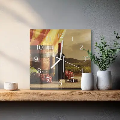 Vierkante glazen wandklok Een wijnvat