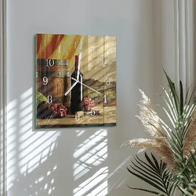 Vierkante glazen wandklok Een wijnvat