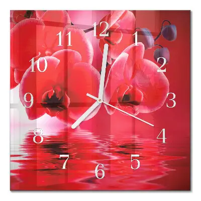 Moderne wandklok glas vierkant Orchidee
