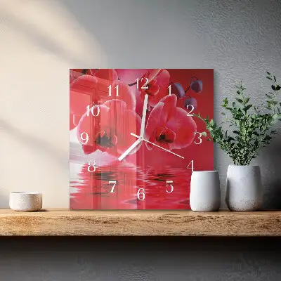 Moderne wandklok glas vierkant Orchidee