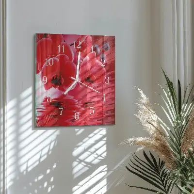Moderne wandklok glas vierkant Orchidee