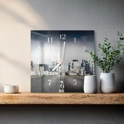 Vierkante glas klok Weg naar de stad