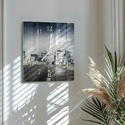 Vierkante glas klok Weg naar de stad
