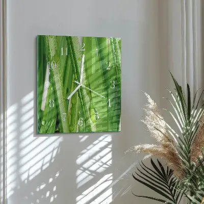 Vierkante glazen wandklok Gras