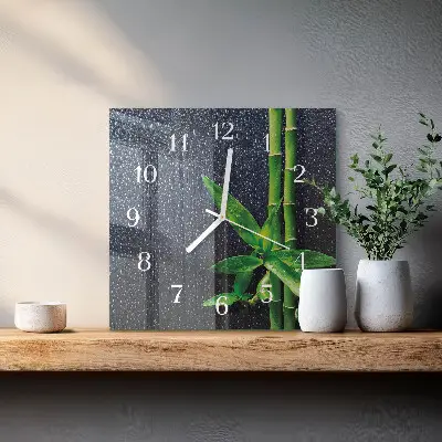 Vierkante glas klok Druppels en bamboe
