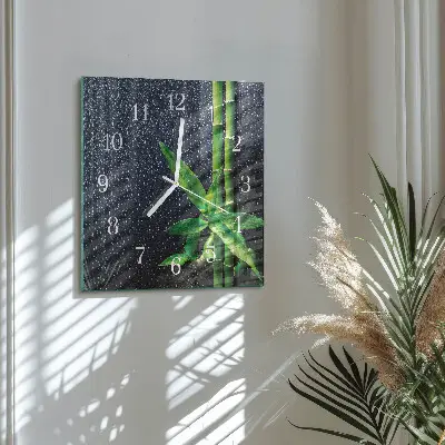 Vierkante glas klok Druppels en bamboe