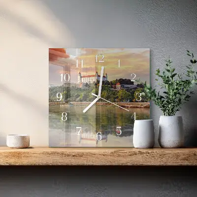 Vierkante glazen klok Kasteel aan de rivier