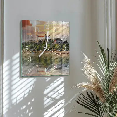 Vierkante glazen klok Kasteel aan de rivier