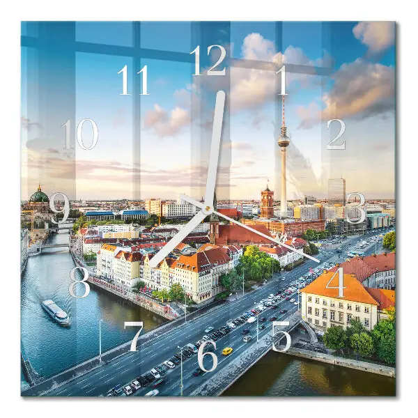 Decoratieve glazen klok vierkant Een rivier in de stad