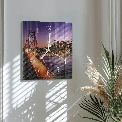 Vierkante glazen wandklok Stad van bruggen