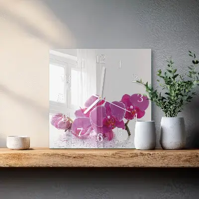 Decoratieve glazen klok vierkant Orchidee