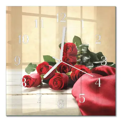 Moderne wandklok glas vierkant Rozen