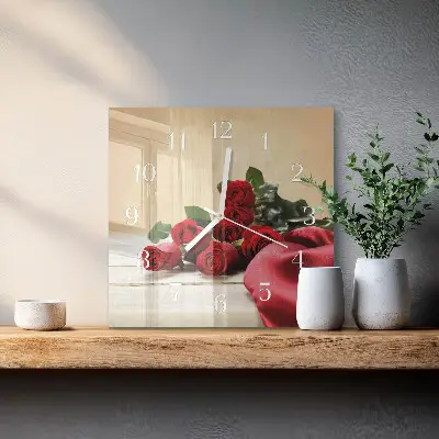 Moderne wandklok glas vierkant Rozen