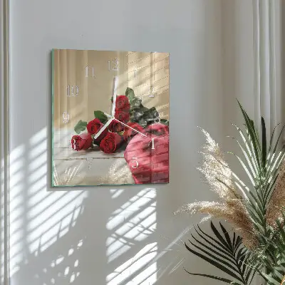 Moderne wandklok glas vierkant Rozen