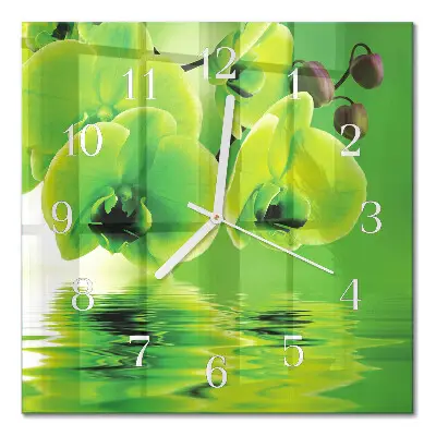 Moderne wandklok glas vierkant Orchidee