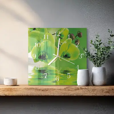 Moderne wandklok glas vierkant Orchidee