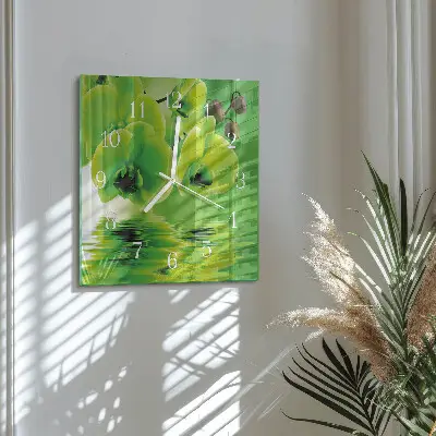 Moderne wandklok glas vierkant Orchidee