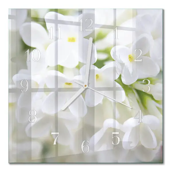 Vierkante glazen wandklok Bloemen