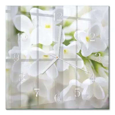 Vierkante glazen wandklok Bloemen