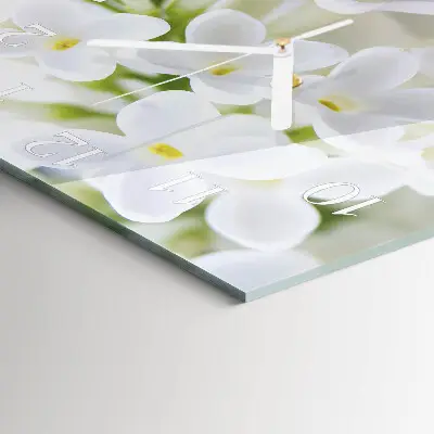 Vierkante glazen wandklok Bloemen