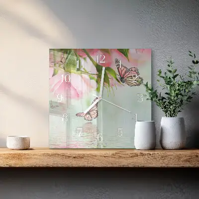 Vierkante glazen wandklok Vlinders