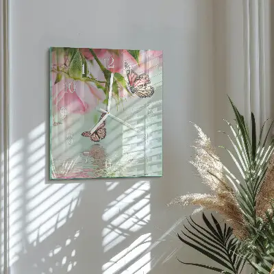 Vierkante glazen wandklok Vlinders