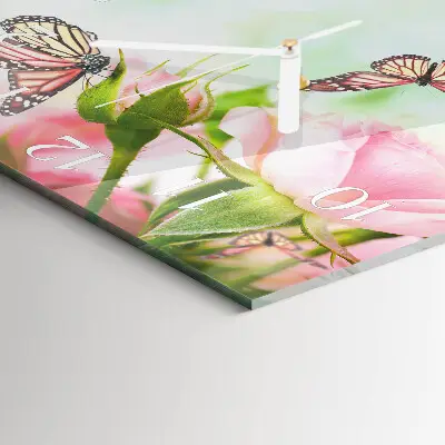 Vierkante glazen wandklok Vlinders