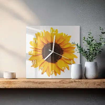 Decoratieve glazen klok vierkant Zonnebloem